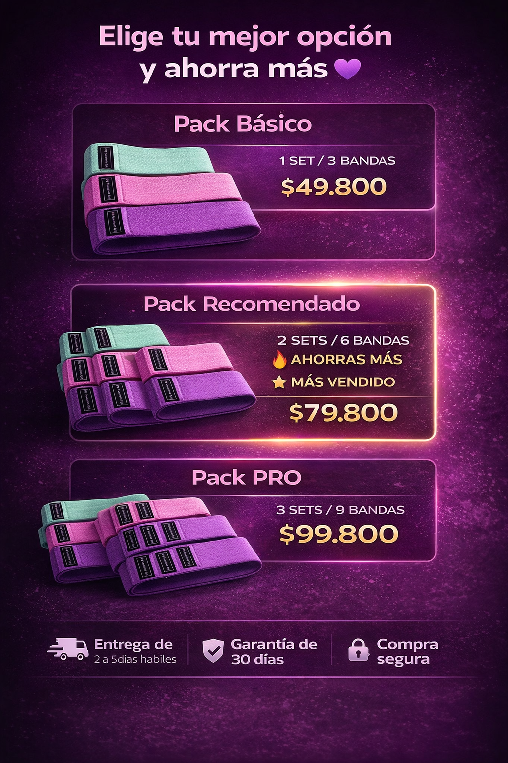 Set De Bandas en tela Resistentes y Elasticas